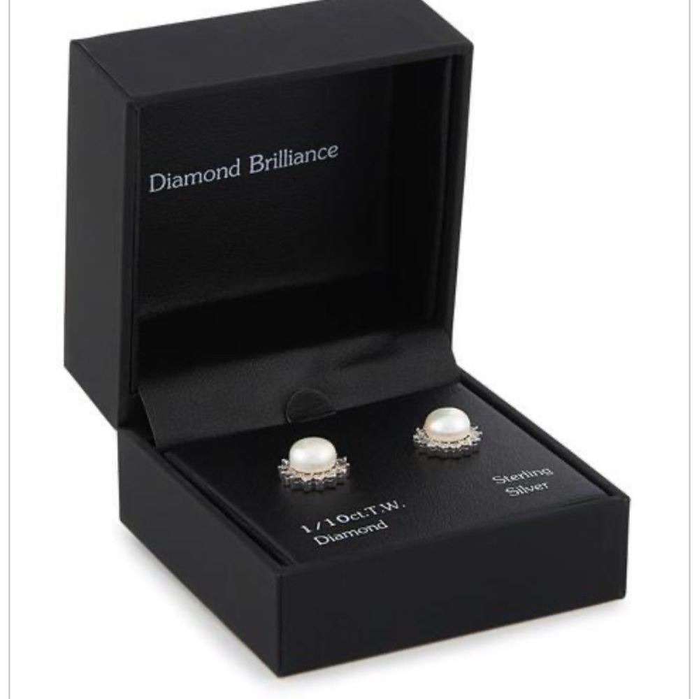 Sterling Silver 1/10 Carat Diamond & PearlEarrings